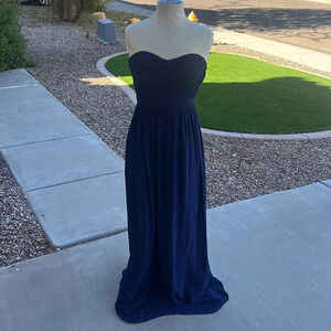 Donna Morgan Formal Strapless Maxi Gown Womens Size 10 Ruching Bodice Navy Blue